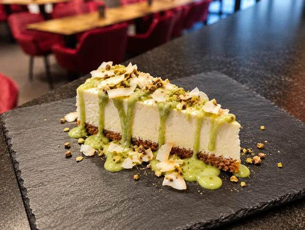 Cheesecake pistache et copeaux de coco